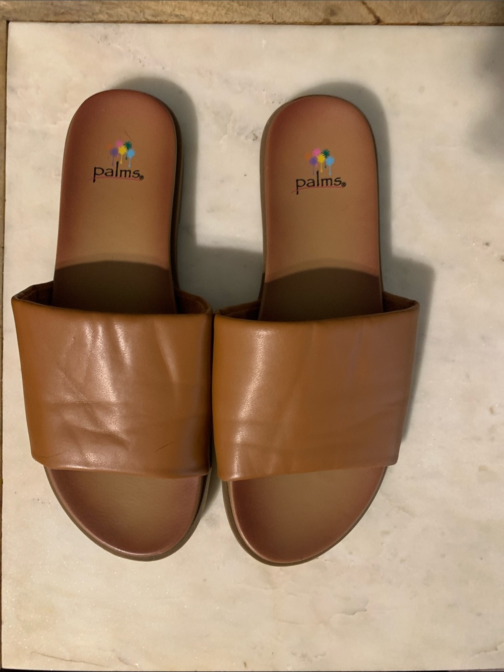 Palms Women's Brown Slide Sandals - Cushioned Wide Band Slip-Ons